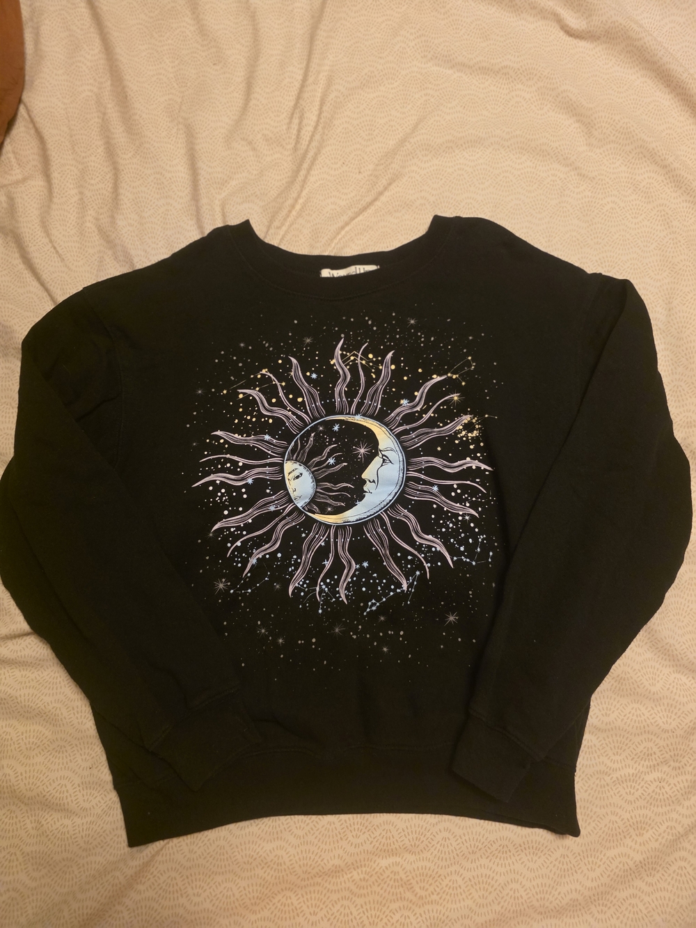 Wound Up Black Sun & Moon Graphic Crewneck Sweater